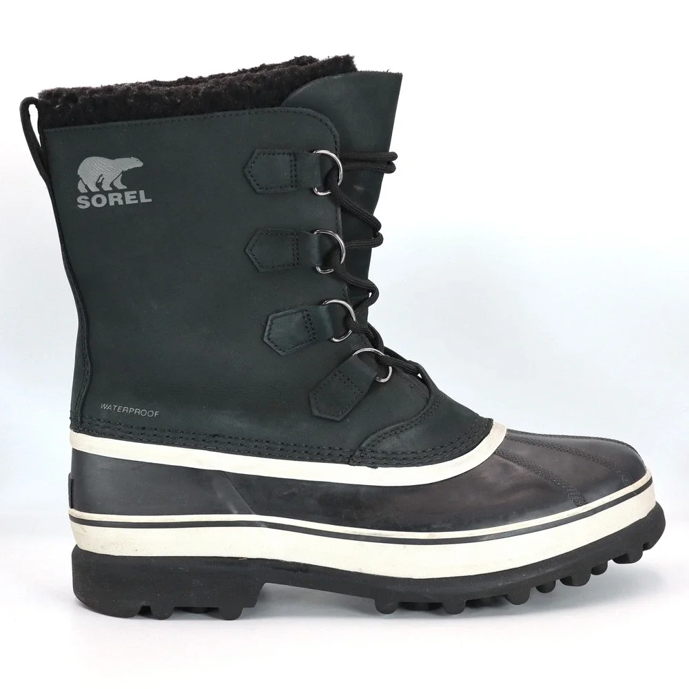 Sorel Caribou Mens 12 Black Leather Waterproof Winter Snow Outdoor Boots Pac⁠